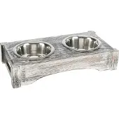 Trixie Set Stainless Steel Feeders Wood 2 Bowl Silber 0.75 L