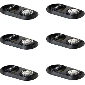 QAZQA - Set mit 6 runden Einbaustrahlern schwarz GU10 70mm 2-Licht - Hubs I Wohnzimmer I Schlafzimmer - Metall - LED geeignet GU10