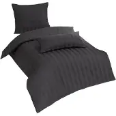 TRAUMSCHLAF Mako-Satin Bettwäsche Uni Streifen 4 cm 200x200 cm + 2x 80x80 cm anthrazit