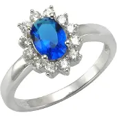 Zeeme Ring 925/- Sterling Silber Glasstein blau Glänzend ZEEme Weiß