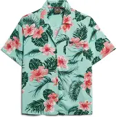 Superdry für Damen. W4010419A Beach Resort grünes Hemd (XS), Lässig, Viskose, Kurzarm