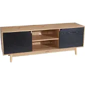 Wohnling Lowboard Eiche-Nachbildung Schwarz 150x55x40 cm TV-Kommode Modern TV-Schrank Hoch Fernsehtisch Fernsehschrank mit zwei Türen Fernsehkommode