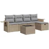vidaXL 6-tlg. Garten-Sofagarnitur mit Kissen Beige Poly Rattan