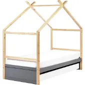 Beliani Kinderbett Grau Kiefernholz Einzelbett 90 x 200 cm mit Lattenrost Aufbewahrungsschublade Bett für Kleinkind