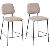 Beliani Barstuhl 2er Set Taupe Kunstleinen mit Hoher Lehne Fußstütze Schwarze Metallbeine Modernes Design für Esszimmer Wohnzimmer Theke Küchenbar