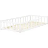 Beliani Bodenbett für Kinder Weiß aus Kiefernholz 90 x 200 cm mit Lattenrost Bettgestell für Kleinkind Kinderzimmer