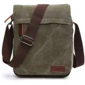 INF Sportliche Umhängetasche aus Canvas und Leder Dunkelgrün