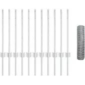 vidaXL Sechseckzaun mit Pfosten 25 x 0,6 m Verzinkter Stahl Silber