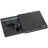 Evoline Einbausteckdose Square80, schwarz, mit 3 m Kabel, 107 x 96 mm, 40 mm Einbautiefe, 1-fach Schutzkontakt & USB-C