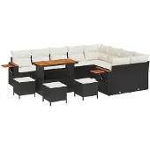 vidaXL Gartensofa-set mit Kissen 13 pcs Schwarz und Creme Poly-Rattan
