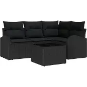 vidaXL Gartensofa-set mit Kissen 5 pcs Schwarz Poly-Rattan