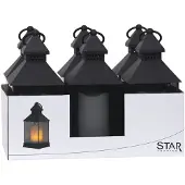 Star Trading Laternen-Set Flame Lantern, 6 Stück, Schwarz, Flackern, LED, Timer, Gelb