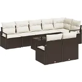 vidaXL Gartensofa-set 9 stk. Braun und Creme Poly-Rattan