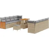 vidaXL Gartensofa-set mit Kissen 12 pcs Beige und Hellgrau Poly-Rattan