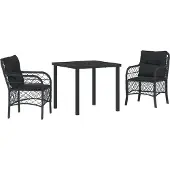 vidaXL Garten Essgruppe mit Kissen 3 pcs Schwarz Poly-Rattan