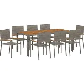 vidaXL Garten Essgruppe 9 Stk. Grau Poly-Rattan