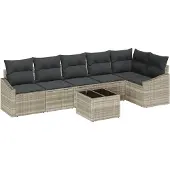 vidaXL Gartensofa-set mit Kissen 7 pcs Hellgrau Poly-Rattan