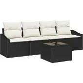 vidaXL Sofa Set 5 Stk. Schwarz und Creme Poly-Rattan