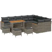 vidaXL Gartensofa-set mit Kissen mit Speicher 12 pcs Grau Poly Rattan
