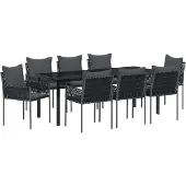 vidaXL Garten Essgruppe 9 Stk. Schwarz und Grau PE-Rattan