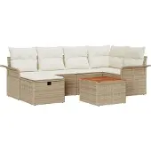 vidaXL Gartensofa-set 7 stk. Beige Poly-Rattan