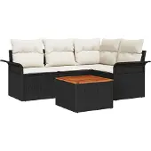 vidaXL Gartensofa-set 5 Stk. 4-Sitzanzahl Schwarz und Creme