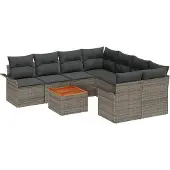 vidaXL Gartensofa-set mit Speicher 9 pcs Grau Poly-Rattan