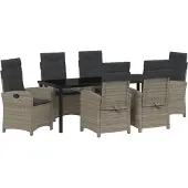 vidaXL Garten Essgruppe mit Kissen 7 pcs Grau Poly-Rattan