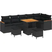 vidaXL Gartensofa-set 9 stk. 6-Sitzanzahl Schwarz Poly Rattan