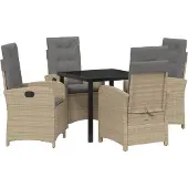 vidaXL Garten Essgruppe mit Kissen 5 pcs Beige Poly-Rattan