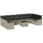vidaXL Gartensofa-set mit Kissen 11 pcs Hellgrau Poly-Rattan
