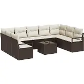 vidaXL Gartensofa-set 10 Stk. Braun und Creme Poly-Rattan