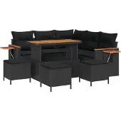 vidaXL Gartensofa-set 10 stk. 9-Sitzanzahl Schwarz Poly-Rattan