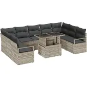 vidaXL Garten-Sofa-Set mit Kissen 10 pcs Hellgrau Poly-Rattan