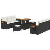 vidaXL Gartensofa-set 11 stk. 8-Sitzanzahl Schwarz und Creme