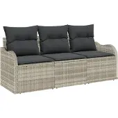 vidaXL Gartensofa-set 3 stk. Hellgrau Poly-Rattan