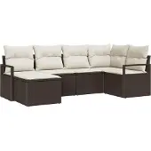 vidaXL Sofa Set 6 stk. Braun und Creme Poly-Rattan