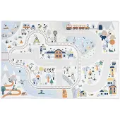 Janod Spielmatte - Bergtal rutschfeste Matte mit Straßenbahn 120x78cm