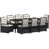 vidaXL Garten Essgruppe 9 pcs Schwarz Poly-Rattan