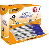 BIC Vorteilspack Kugelschreiber mit Kappe Cristal Original, 0,4 mm, blau, 100 Stück