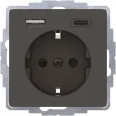 Berker SCHUKO/USB A-C Q.1/Q.3, anthrazit samt, lackiert, Anthrazit, Metall, Kunststoff, IP20, 250 V, 16 A, 50 Hz