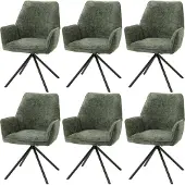 Mendler 6er-Set Esszimmerstuhl MCW-G67, Küchenstuhl Stuhl mit Armlehne, drehbar Auto-Position, Chenille MVG grün