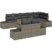 vidaXL Gartensofa-set 9 Stk. Grau Poly-Rattan