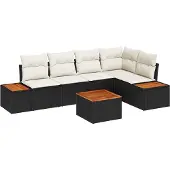 vidaXL Gartensofa-set mit Kissen 6 pcs Schwarz Poly Rattan