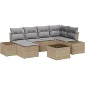 vidaXL Garten-Sofa-Set 6 Stk. Beige und Hellgrau Poly-Rattan