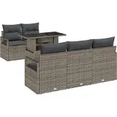 vidaXL Gartensofa-set 6 stk. Grau Poly Rattan