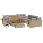 vidaXL Gartensofa-set mit Kissen 17 pcs Beige und Hellgrau Poly-Rattan