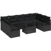vidaXL Gartensofa-set 10 stk. 9-Sitzanzahl Schwarz Poly-Rattan