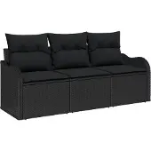 vidaXL Garten-Sofa-Set 3 Stk. Schwarz Poly Rattan