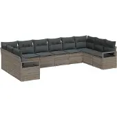 vidaXL Gartensofa-set 10 stk. Grau Poly-Rattan